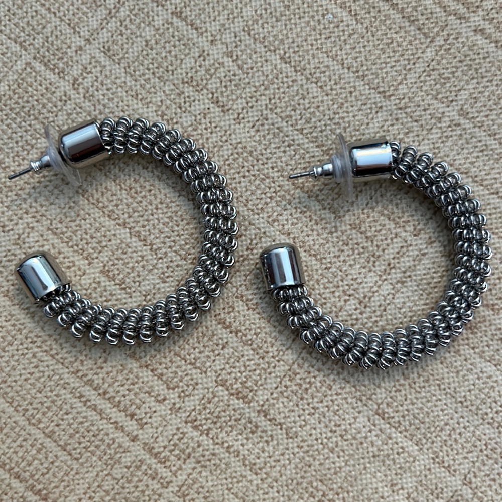 Silver tone hoop pierced earrings